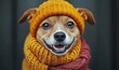 © Alok zone - Dog wearing a beanie cap and scarf, showcasing a cozy and happy dog dressed for autumn or winter. This fun and playful image emphasizes pet fashion, seasonal care, and warmth, Generative AI