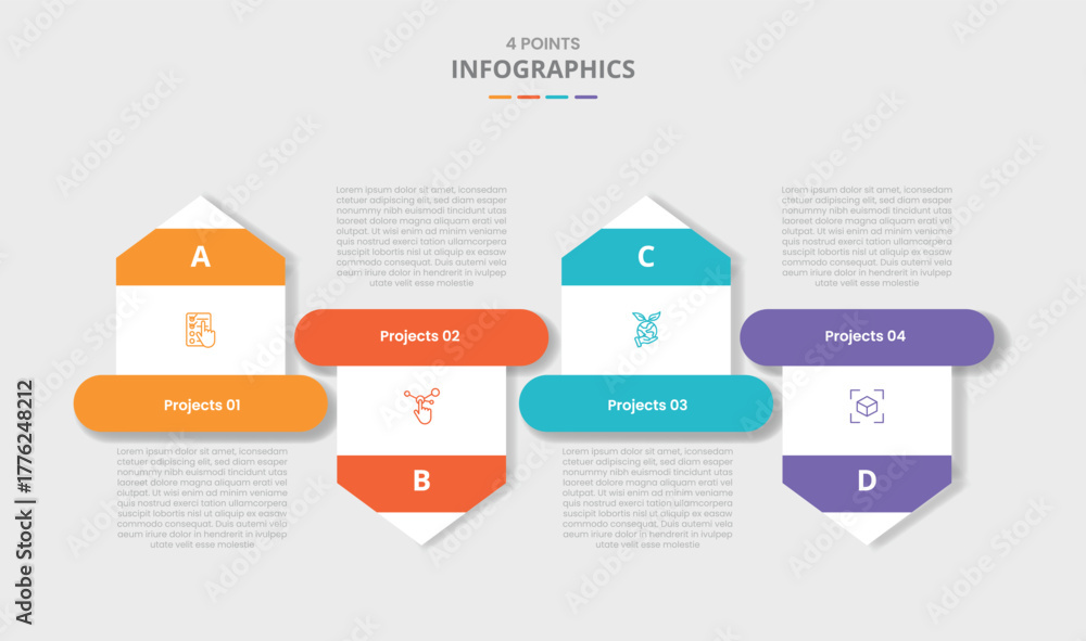 4 points template infographic with creative big arrow box up and down ...