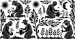 © Abd Elrahman - Tribal folk art scene of gardeners in blackwork style for nature design and decoration