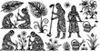 © Abd Elrahman - Tribal folk art scene of gardeners in blackwork style for nature design and decoration