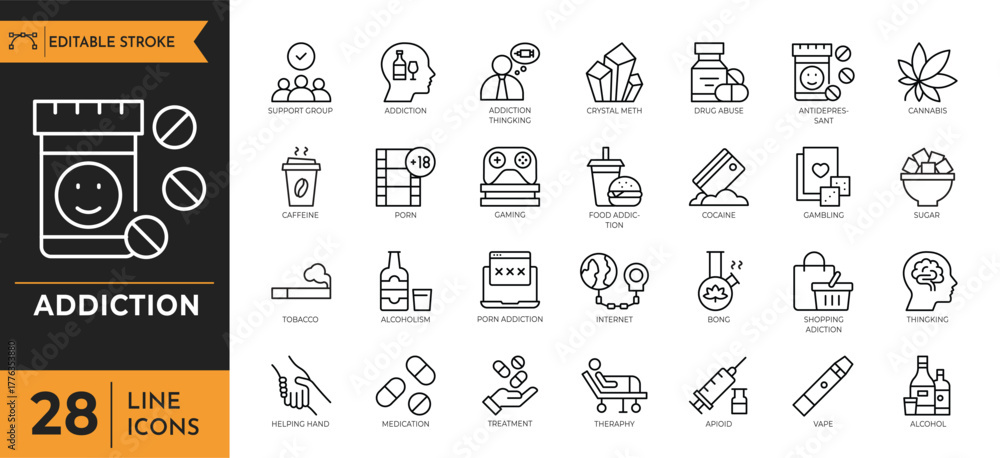 Addiction icon set. Vector illustration Stock Vector | Adobe Stock