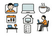 © LOBSTER LARRY - Remote work essentials: home office icons featuring technology and productivity tools