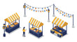 © Maureen - Outdoor market with stalls and festive lights in isometric design