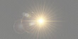 © kulinskaia - Sunlight flare with golden rays, bright glow, and sparkling reflections. Warm summer atmosphere, nature illumination, and soft daylight vector background illustration.