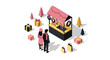 © Maureen - Isometric holiday market with people and gifts in winter wonderland scene