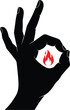 © @ahmedmaynul - Hand silhouette making ok gesture with a vibrant red flame icon symbolizing passion and excellence