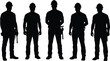 © Hey world - Construction workers silhouette, industrial labor force, teamwork, hard hats, tools, safety gear, skilled trades, black and white, occupational strength, unity