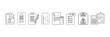 © trendystore  - Clipboard checklist icon set. Outline magnifying glass, notepen, checkmark, pencil, prescription, rx, calculator, budget, bottle, pill, eye, check, list, mark, analysis, medical assignment document co