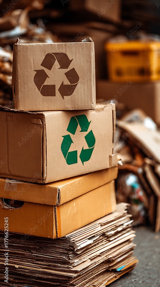 Paper Reycling Symbol Awesome photo of stack of cardboard boxes with recycling symbol in a ...