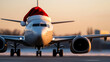 © photo for everything - Holiday travel ready! This airplane is wearing a Santa hat for the holidays. Get ready to fly home for Christmas. Happy holidays! Let's fly away on the plane.