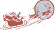 © Saadi - Whimsical illustration of santa claus in his sleigh pulled by reindeer against a large circular moonlit sky