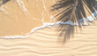 © anandart - Summer beach day scene with tropical palms shadow on sand background. Minimal sunlight tropical flat lay arrangement.