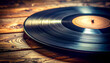 © hardvicore - Vinyl record resting on rustic weathered wooden surface, nostalgic mood, timeless music aesthetic