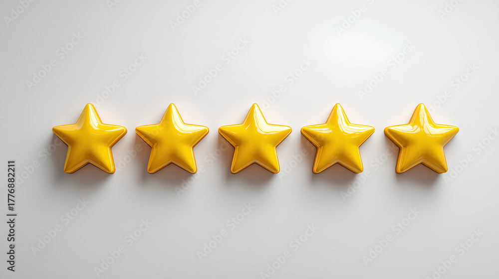 Review Level Stars Complete yellow star rating bars on white panels full 3D glossy review ...