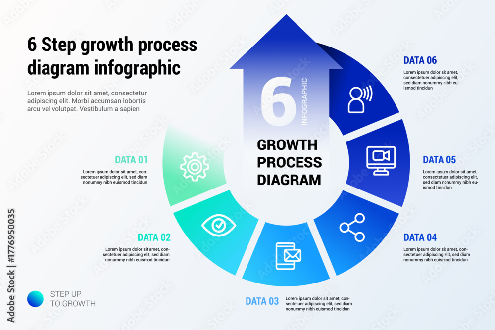 6 Step growth process diagram infographic presentation template Stock ...