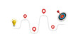 © DETHAL - Business and project roadmap. Strategic planning process, working progress, steps in a project or waypoint icon, goal achievement. Roadmap with target goal. 3D Transparent or PNG