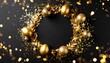© noonekoon - Golden Eggs and Wreath on Black Background Easter Decoration　黒背景に金色の卵と月桂冠の華やかフレーム