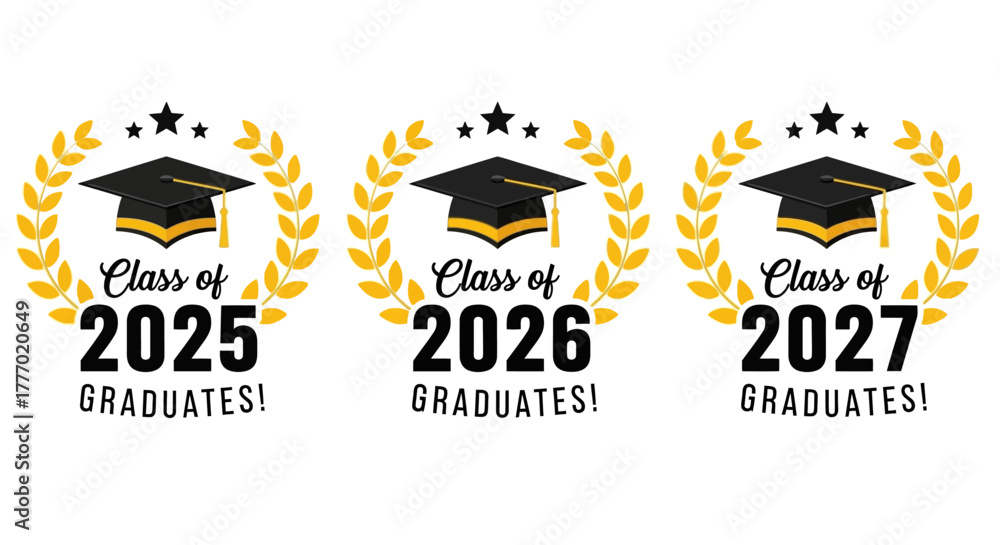 Graduation Year Badges Class of 2025, 2026, and 2027 with Laurel ...