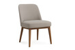 © PNG Kingdom  - Modern beige upholstered dining chair with wooden legs on transparent background for interior design projects