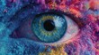 © Tin - Human eye close up with colorful paint ink splashes and drips concept. A captivating close-up of an eye with vibrant, colorful paint.