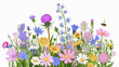 © Soyaeb - A vibrant and diverse collection of colorful wildflowers blooming in a lush meadow, attracting a busy bee, perfect for nature-inspired designs and spring themes