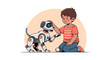 © Kecebong Anyut - A young boy interacts with a robotic dog, showcasing the future of companionship and technological advancements in a playful illustration.