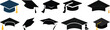 © MR Vector Store - Graduation cap icon set, university or college graduation hat icon, student graduation cap , student hat outline and filled vector sign. Education symbol, logo silhouette vector