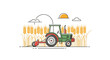 © NanzZ - Illustration of a green tractor in a wheat field under a bright sun.