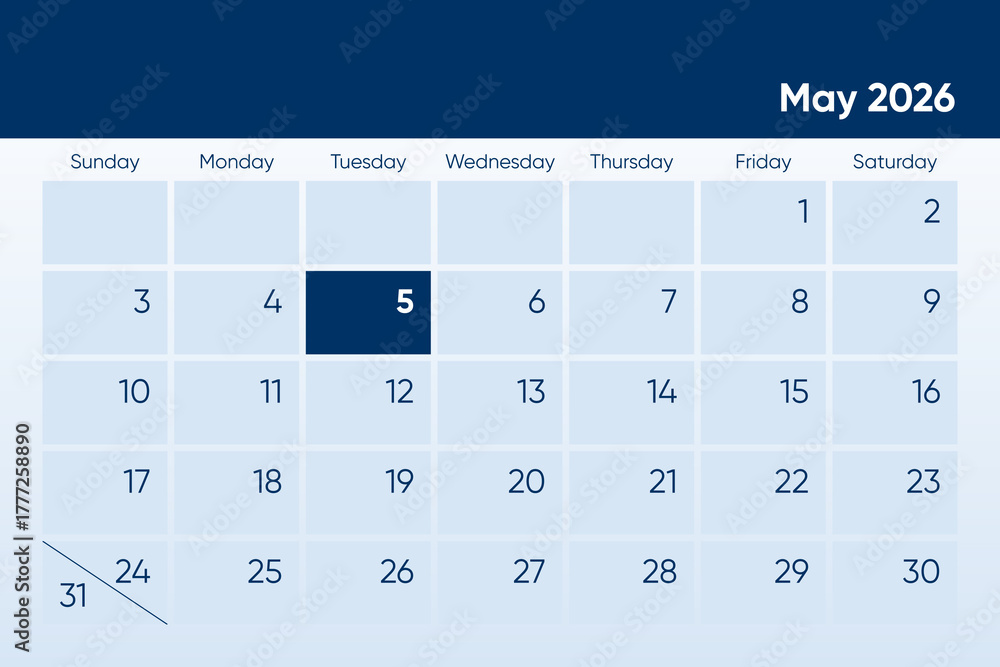 5 May 2026 calendar day design. It shows 2026 May 5 date calendar page ...