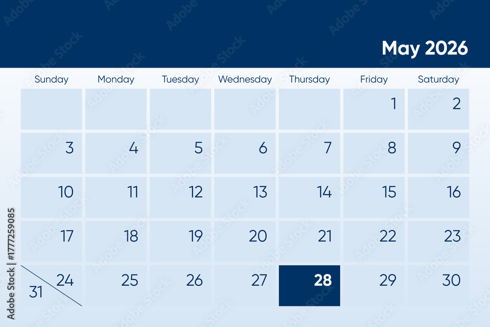 28 May 2026 calendar day design. It shows 2026 May 28 date calendar ...