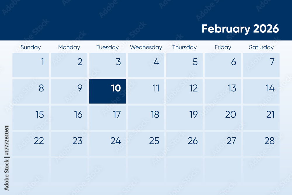 10 February 2026 calendar day design. It shows 2026 February 10 date ...