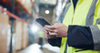 © ChasingMagic25/peopleimages.com - Supply chain, phone and hands of person in warehouse for typing message, online checklist and website. Logistics, distribution and worker on smartphone for shipping schedule, inventory and delivery