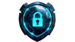 © MR CREATOR - Futuristic shield with glowing padlock representing cybersecurity and data protection on transparent background