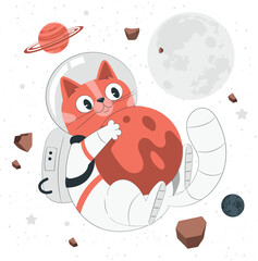  Astronaut Cat Holding Planet in Space vector