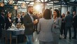 © Rifqi - People in professional attire networking at a corporate event under decorative lighting, concept for business meeting, team building and social gathering