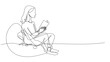 © Vincent Goh Studio - One Line Art: Minimalist Continuous Line Drawing of Girl reading on Bean Bag