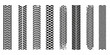 © DreamLoom - Vector set of black tire track patterns and tread marks illustrating the rubber texture and design for car, bike, and truck industry illustrations