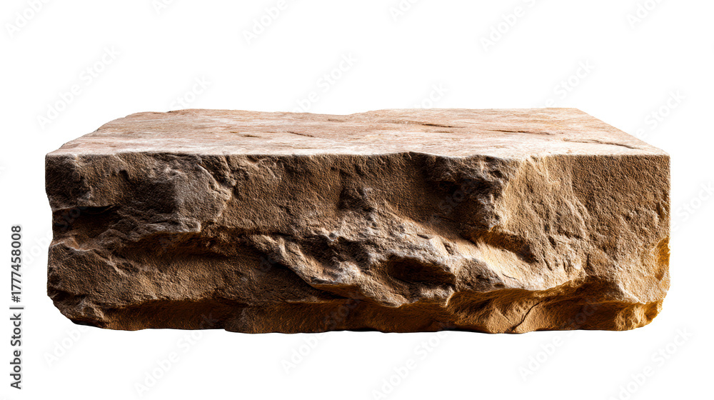 Sand Based Blocks Natural rough sandstone block platform isolated on white background ...