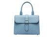 © Stefan - Isolated elegant light blue leather handbag with handle and silver buckle for women