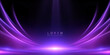 © Valeriia - Purple curved light stage with soft glow and top spotlight on dark background. Futuristic luminous backdrop for tech banners, show promos and digital visuals.