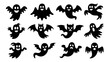 © lilyax - halloween ghost vector illustration featuring a set of unique silhouettes of ghost designs.silhouette, dog, ghost, black-and-white, cartoon, creepy,