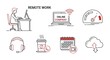 © qureshi - Illustration of a person working at a desk with remote work icons and elements displayed around them