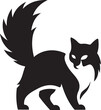 © jakircreativedesign - Black stylized cat with a bushy tail walking on a white background, Elegant cat walking silhouette minimal design