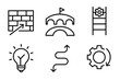 © VideoHub - CBE Solutions Icons. Line style icons of challenges and solutions in CBE: barrier wall icon, bridge to mastery, problem-solving