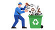 © ismail - Recycling Worker Puts Metal Parts in Green Waste Bin for Environment Protection
