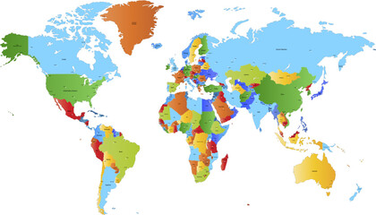  World map. Color modern vector map. Silhouette map