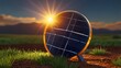 © Yusfa - Photo of solar panel in the ground with the sun shining behind.