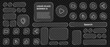 © Dot Zone - Transparent liquid glass user interface elements kit. Set of glass morphism style buttons, forms, and outlined icons. Modern UI design components.