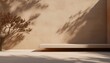 © Karina - abstract background minimal style tree shadow on earth tone concrete wall with empty podium for products presentation or text for advertising 3d rendering