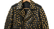 © MDALI - Black leather biker jacket with gold studs graphic
